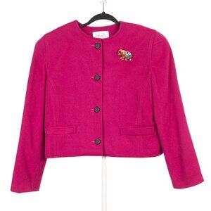 Rafaella VTG Wool Jacket 4 Women Pink Magenta Elephant Brooch Italy Short Button